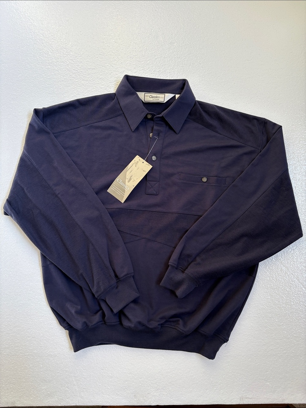NWT Mens Classics by Palmland Navy LS Collared 3 Button Sweatshirt Size L